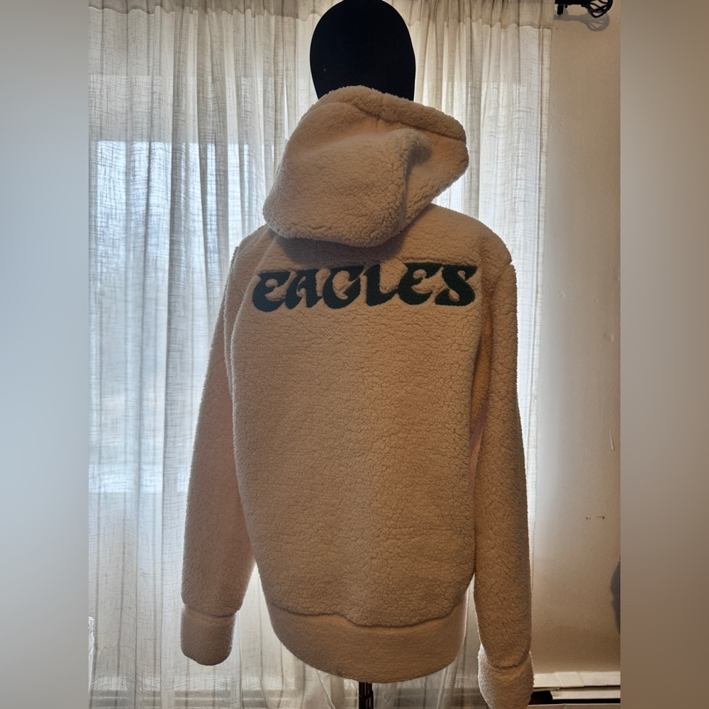 Cream Sherpa Jacket with Philadelphia Eagles Patch - Picture 2 of 5